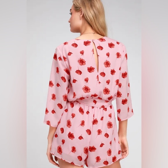 Lulu’s| Delvy Blush Pink Floral Print Surplice Romper, Barbiecore Style••• - Picture 3 of 16